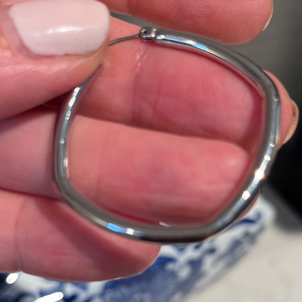 Modern shaped classic sterling silver hoops